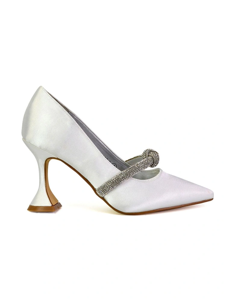 'Beau' Diamante Trim Satin Court Shoes Satin Point Toe Mid High Heel
