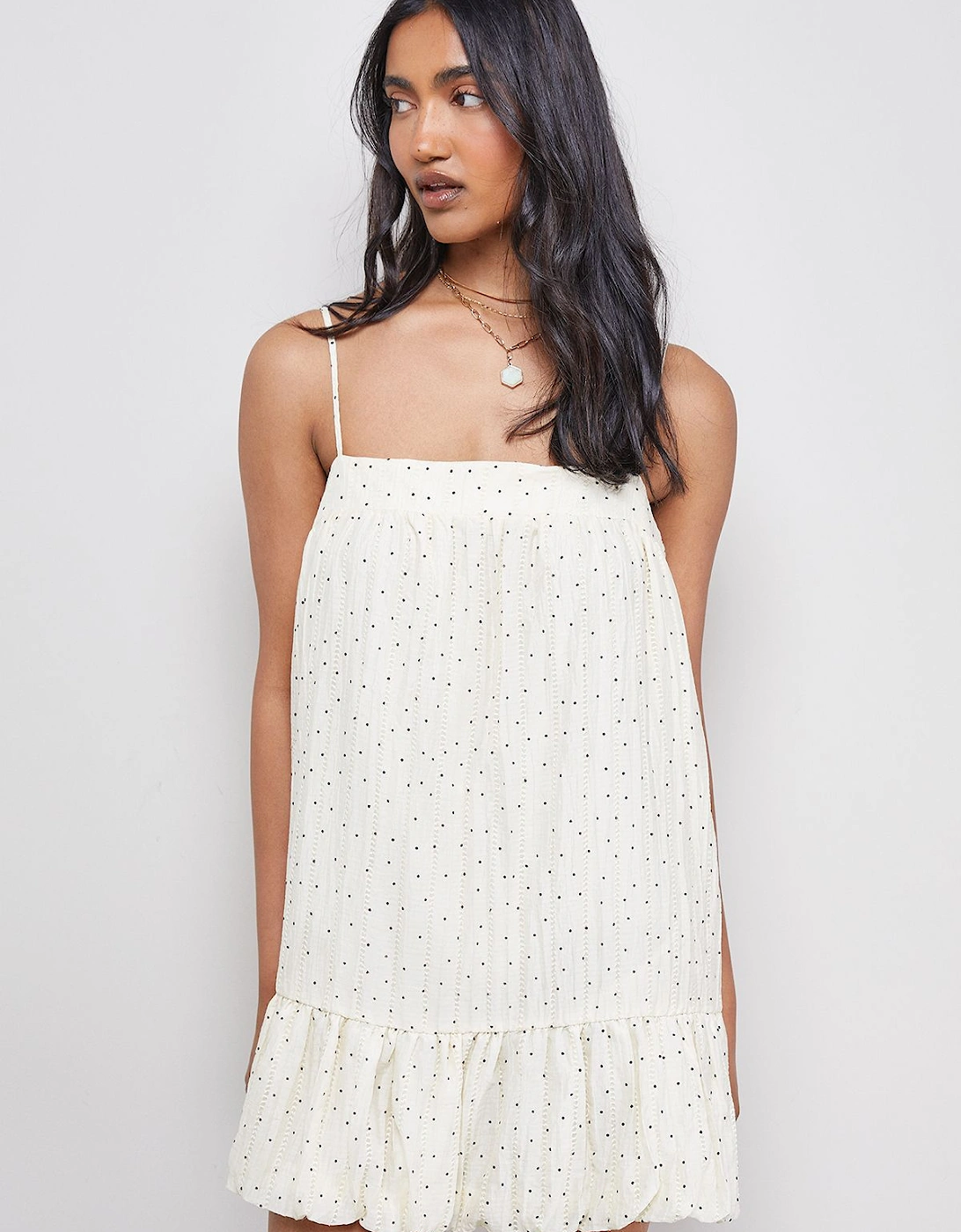 Spot Organza Strappy Bubble Hem Mini Dress, 2 of 1