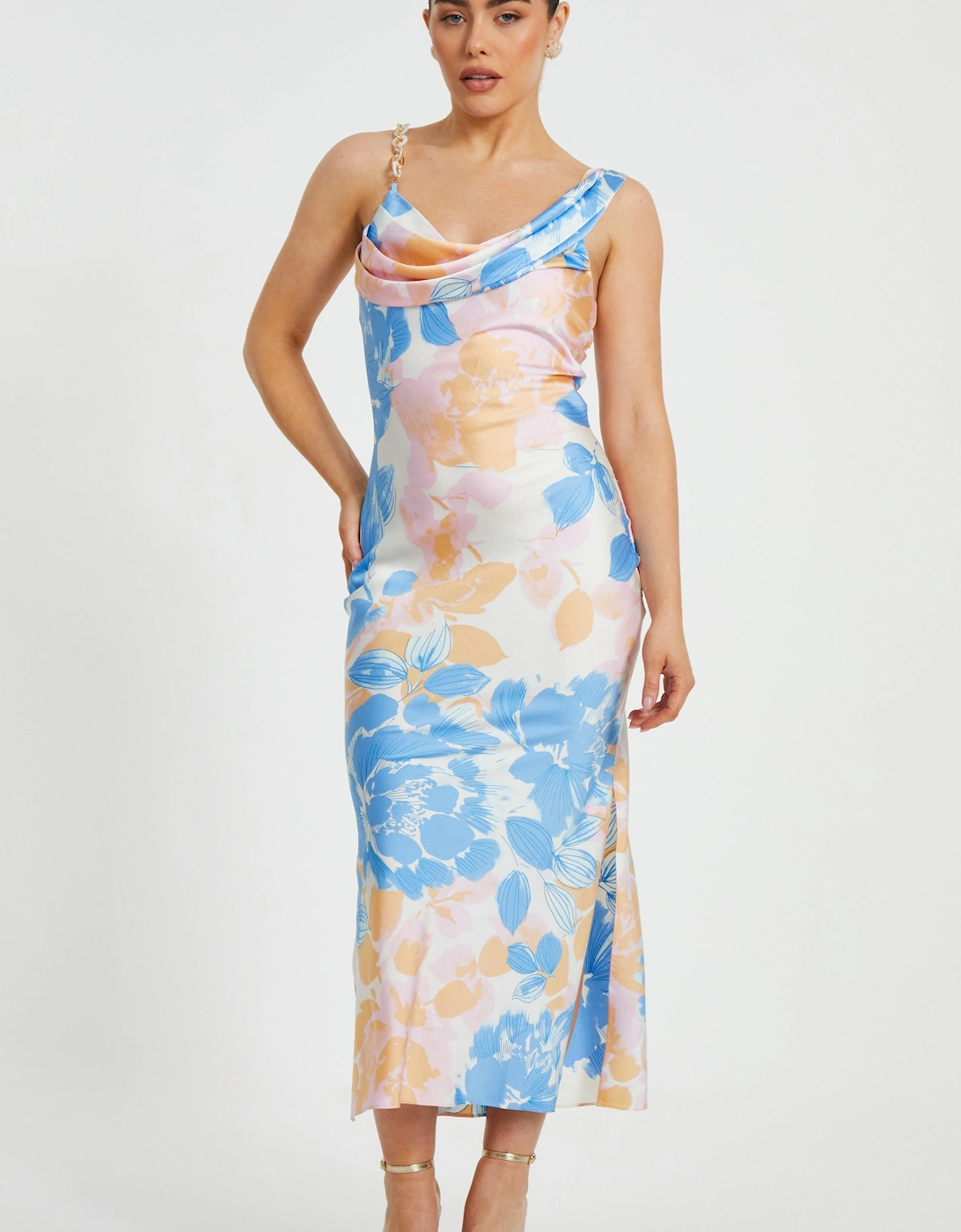 Blue Petite Satin Floral Midaxi Dress, 2 of 1