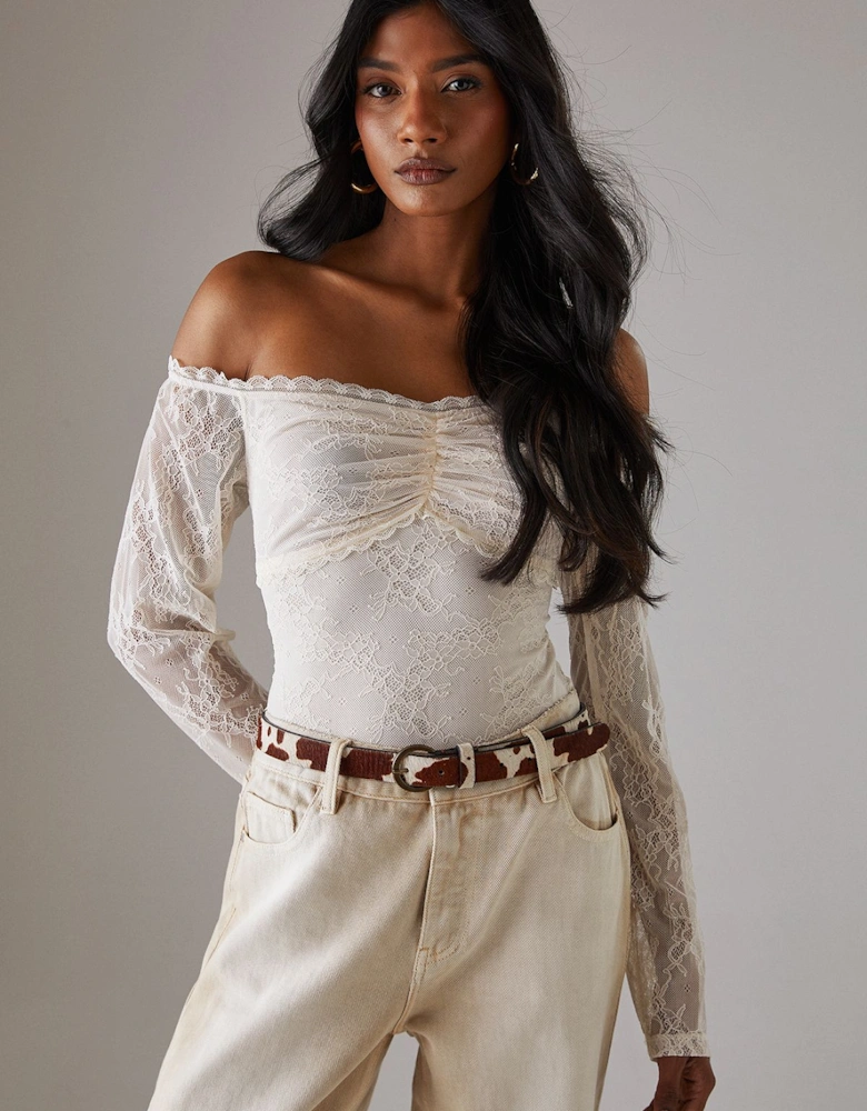 Lace Bardot Bow Detail Bodysuit