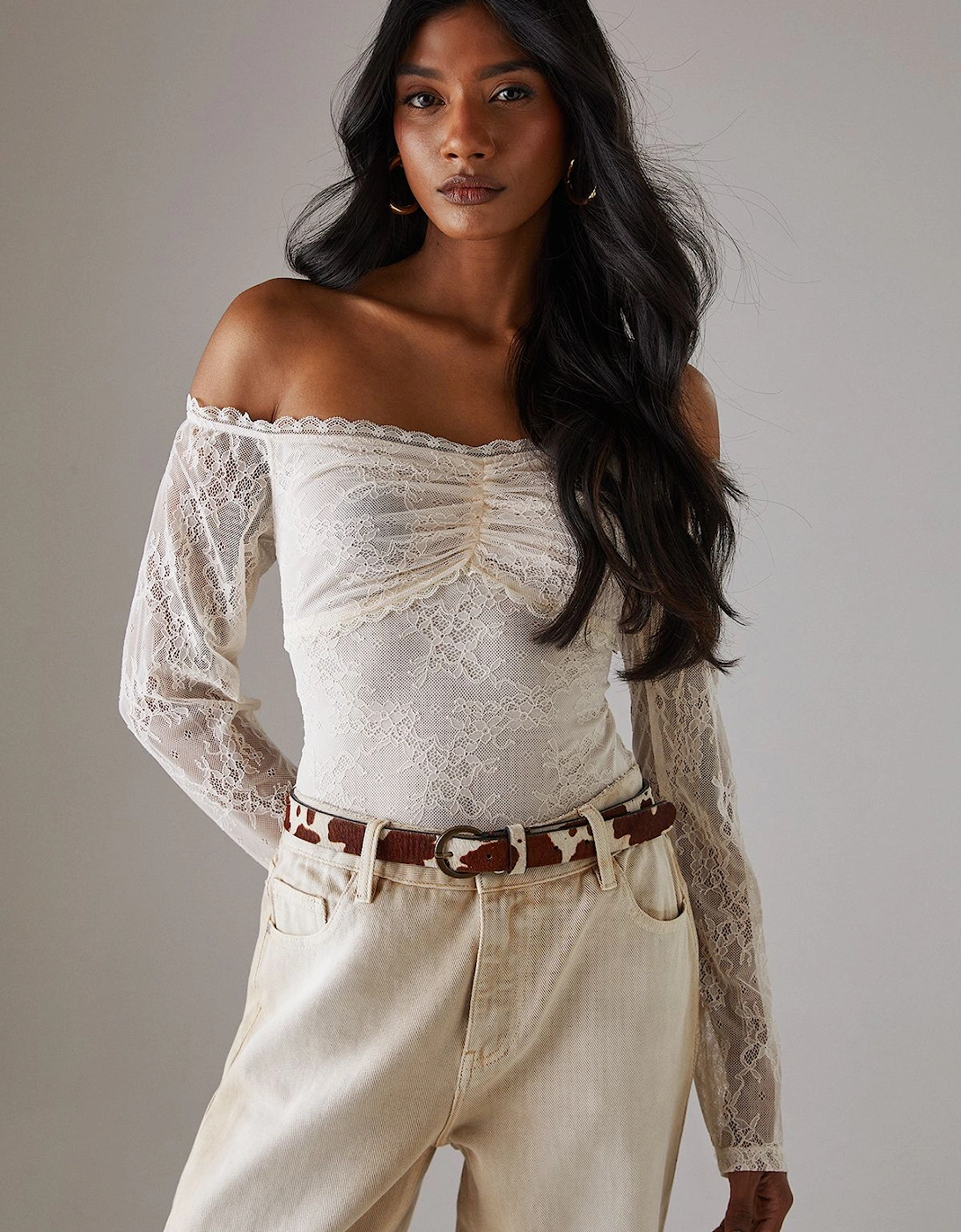 Lace Bardot Bow Detail Bodysuit, 2 of 1