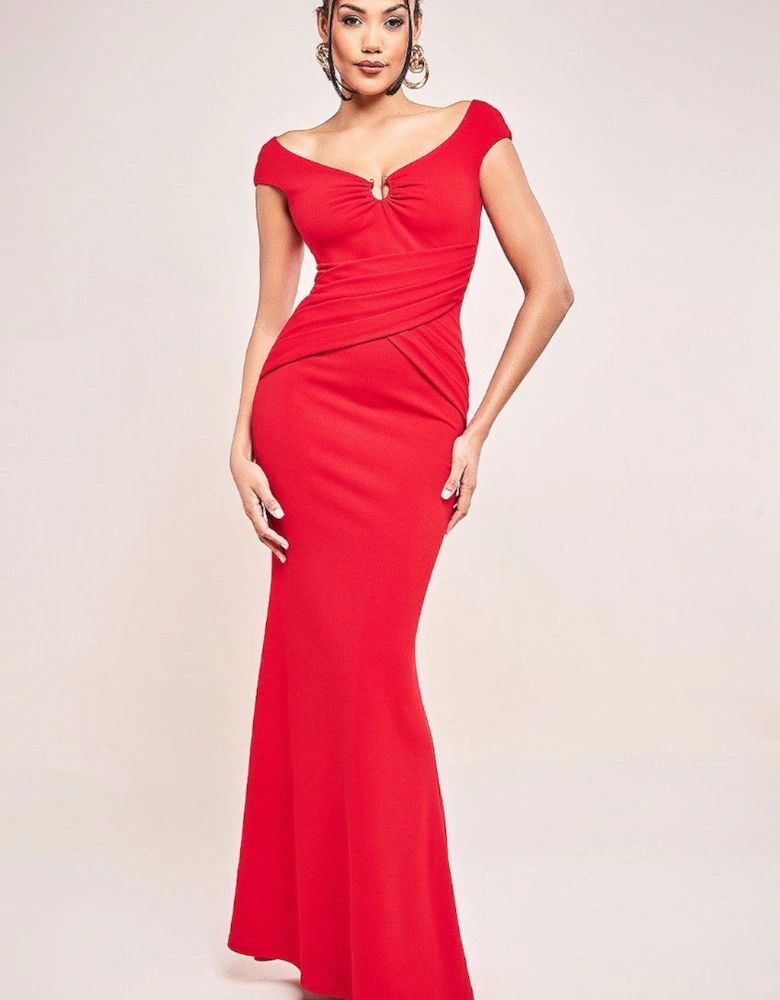 Bardot Pleated Maxi With Metal Trim Maxi Dress