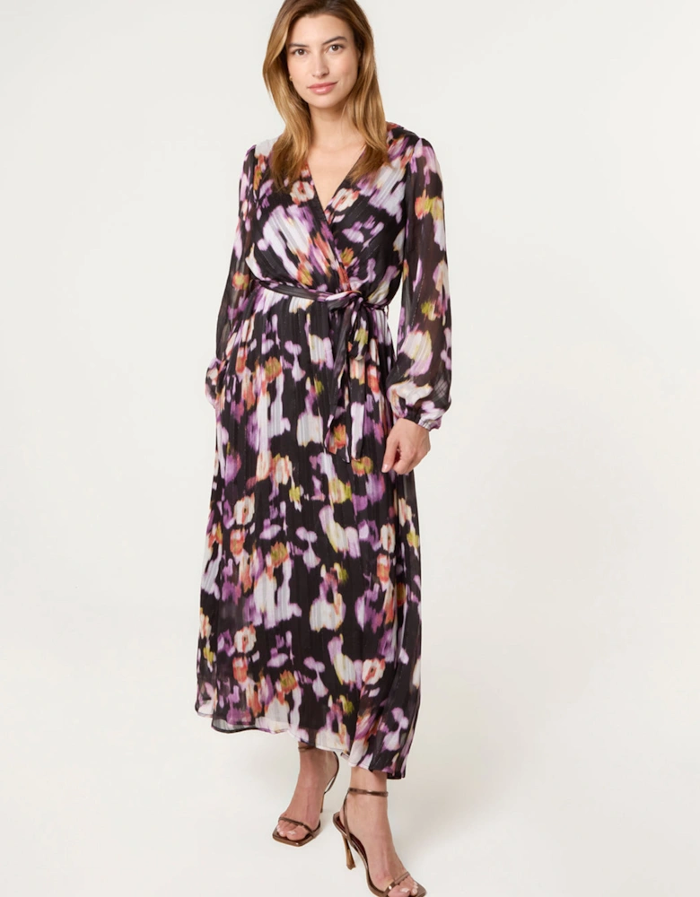 Black Lurex Watercolour Wrap Maxi Dress