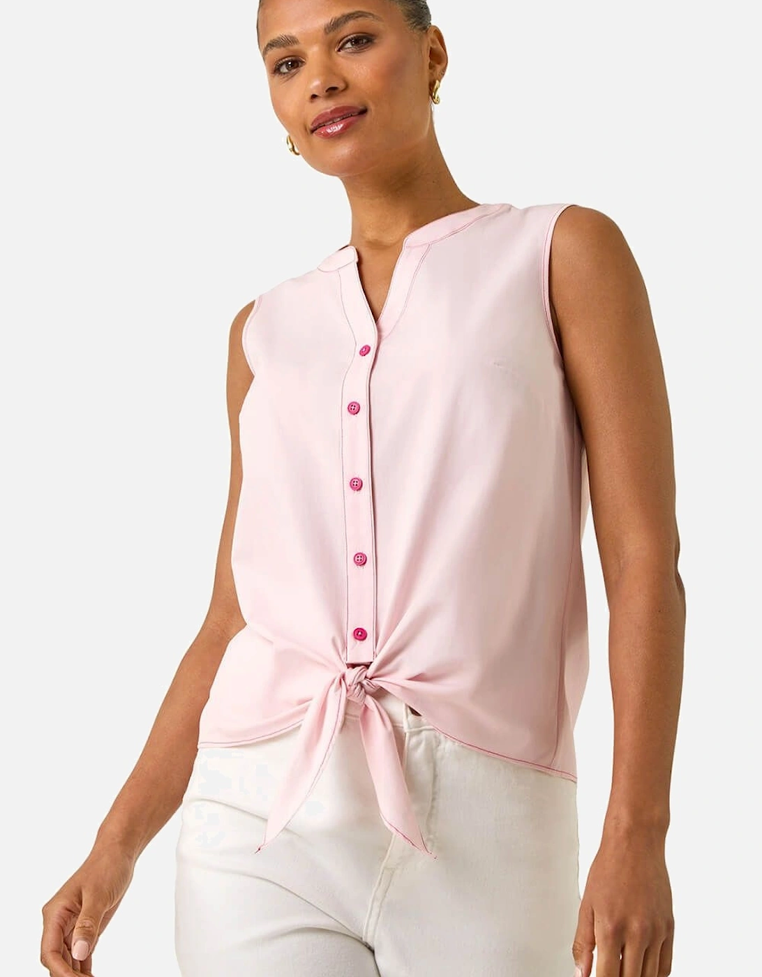 Contrast V-Neck Tie Front Blouse, 2 of 1