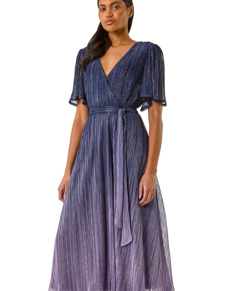 Ombre Shimmer Plisse Midi Dress