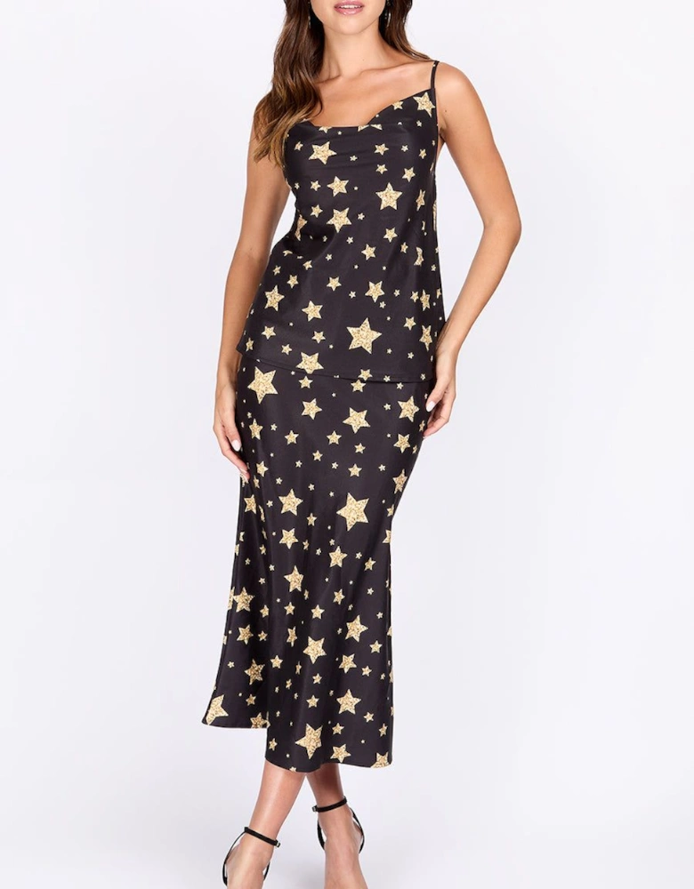 iSKA Star Print Satin Midi Skirt