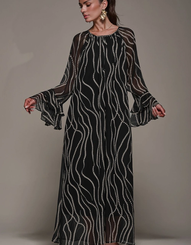 Chiffon Long Sleeve Shift Maxi Dress