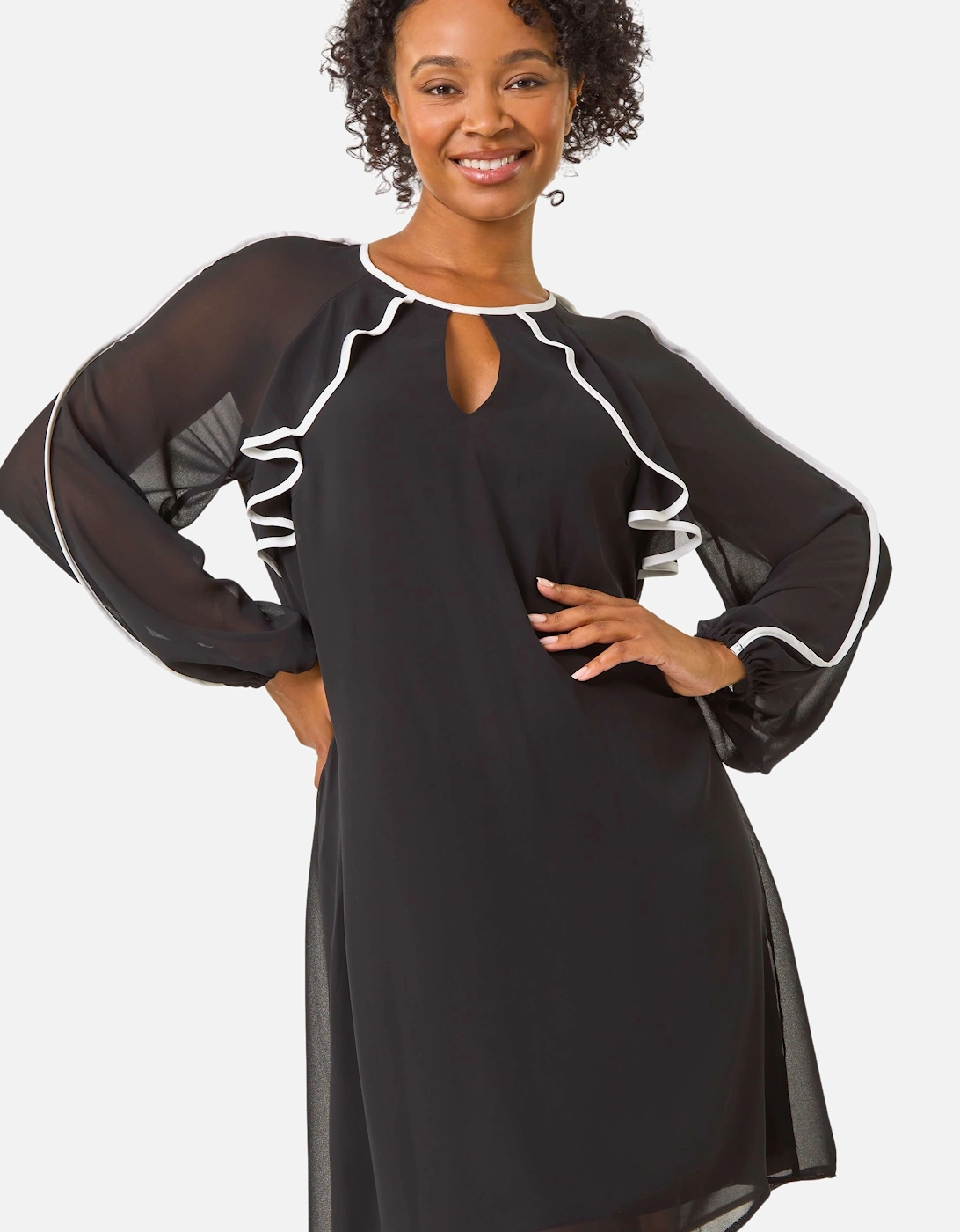 Petite Frill Keyhole Shift Dress, 2 of 1