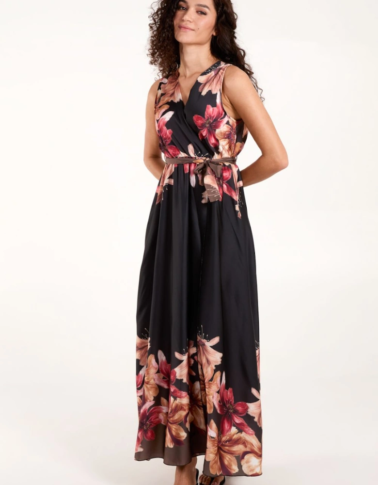 Satin Print Double V Wrap Dress
