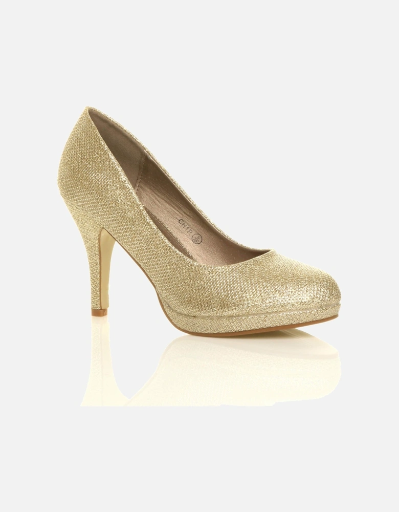High  Heel  Glitter Mesh Court Shoes