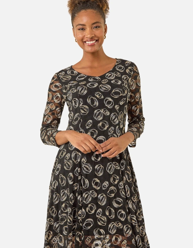 Geo Print Lace Stretch Dress