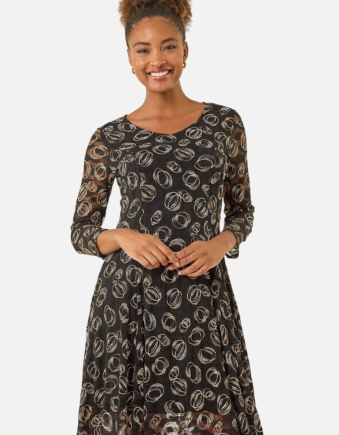 Geo Print Lace Stretch Dress, 2 of 1