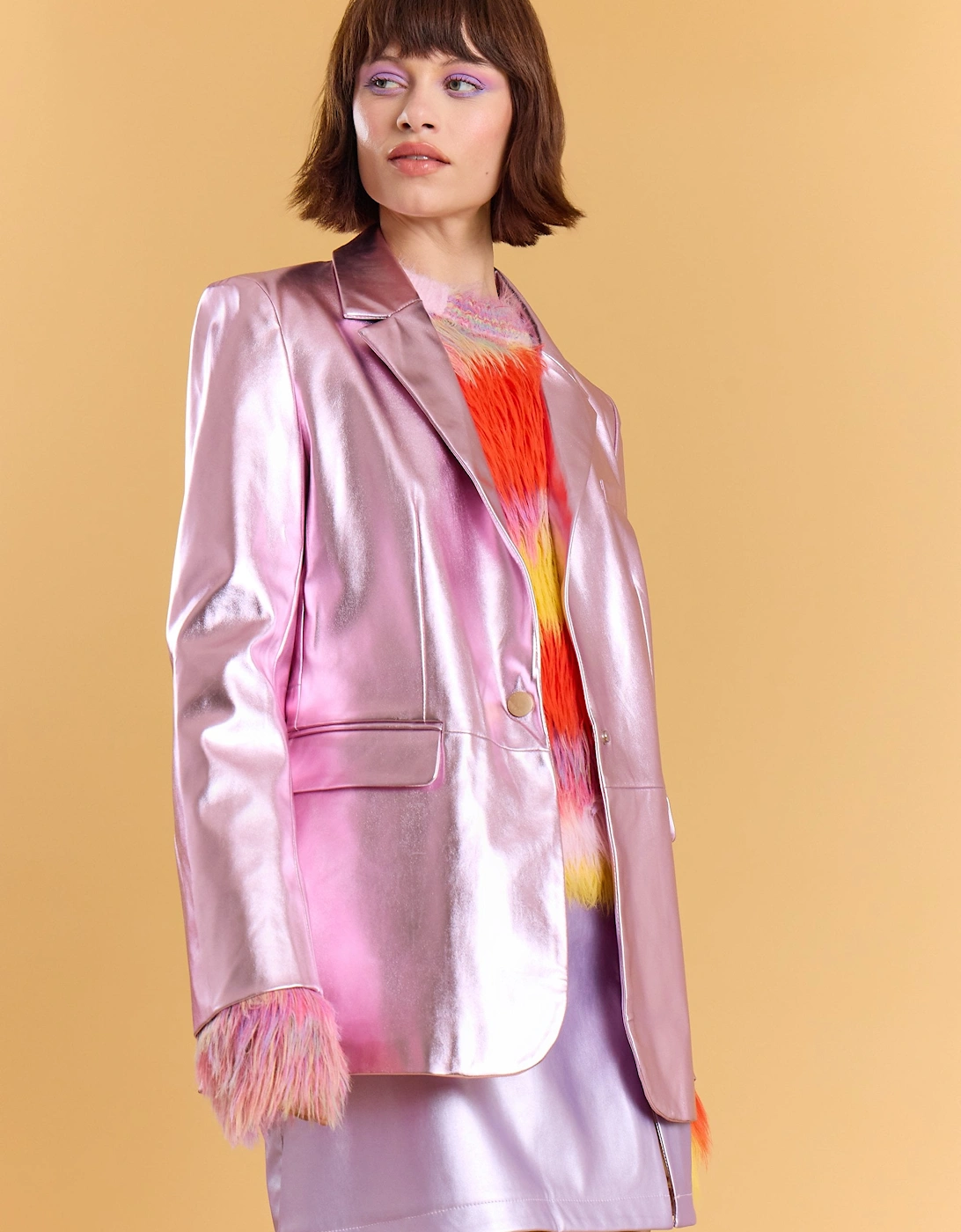 Faux leather Kate Blazer in Purple, 6 of 5