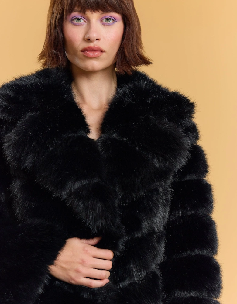 Black Handmade Bamboo Blend Faux Fur Coat