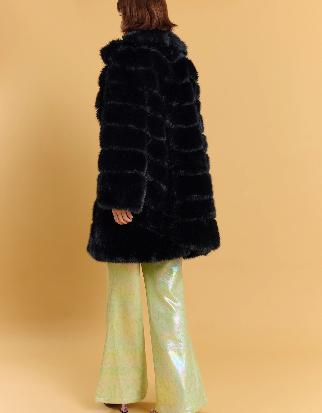 Black Handmade Bamboo Blend Faux Fur Coat
