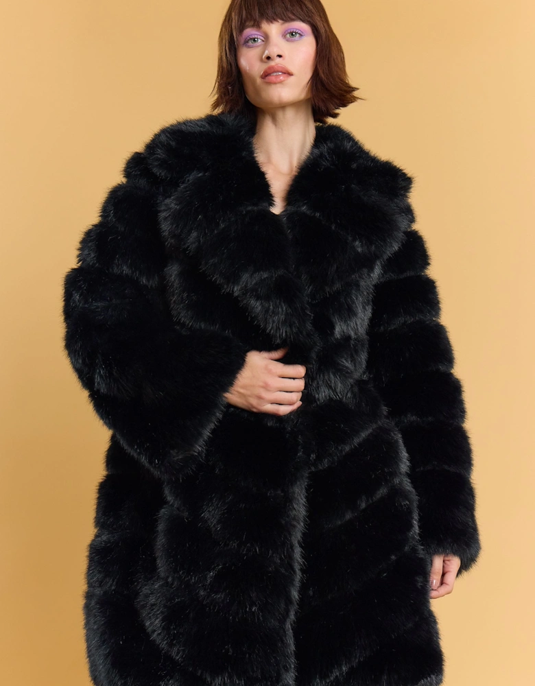Black Handmade Bamboo Blend Faux Fur Coat