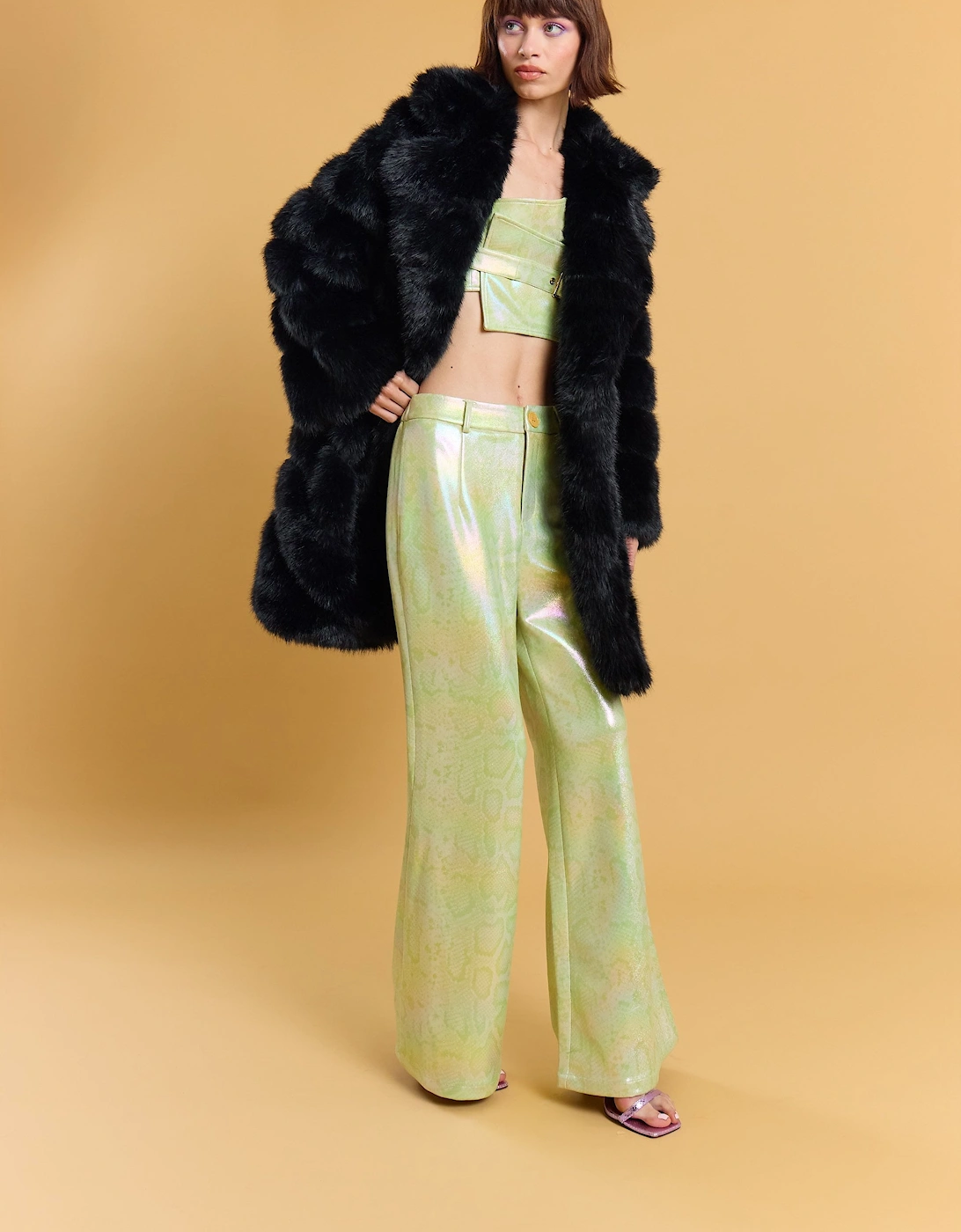 Black Handmade Bamboo Blend Faux Fur Coat, 5 of 4