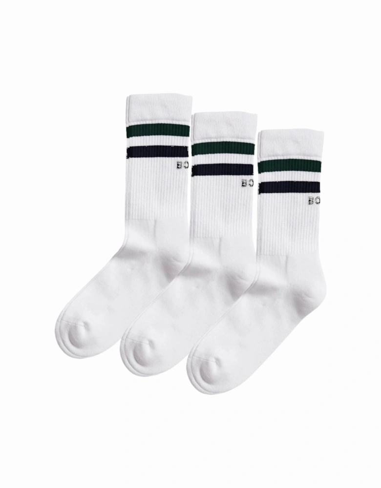 3-Pack Striped Logo Sports Socks, White