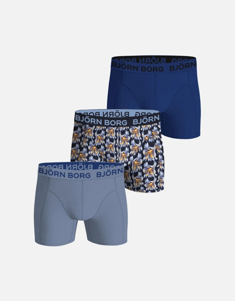 3-Pack Floral Print Boxer Briefs, Blue Mix