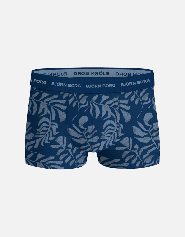 3-Pack Fern Leaf Print Boxer Trunks, Blue/Navy