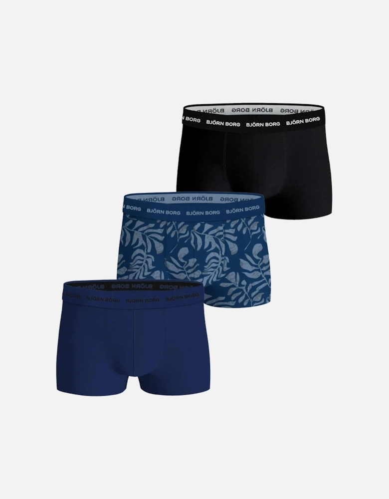 3-Pack Fern Leaf Print Boxer Trunks, Blue/Navy