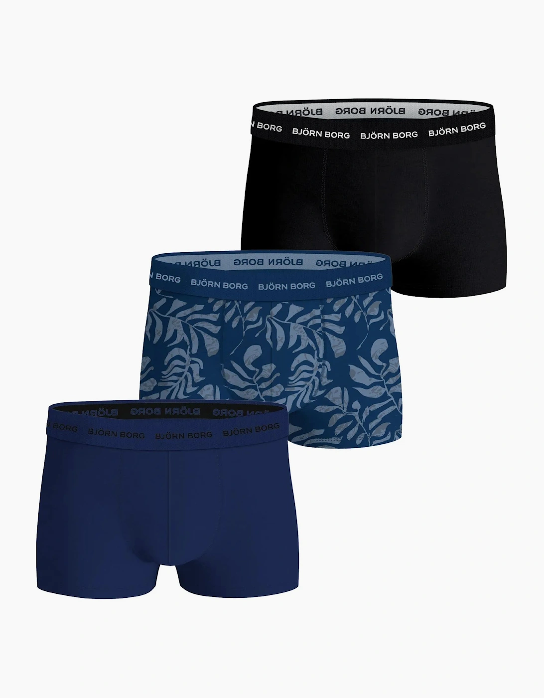 Bjorn Borg Bjorn Borg Men's 3-Pack Fern Leaf Print Boxer Trunks, Blue/Navy - Black