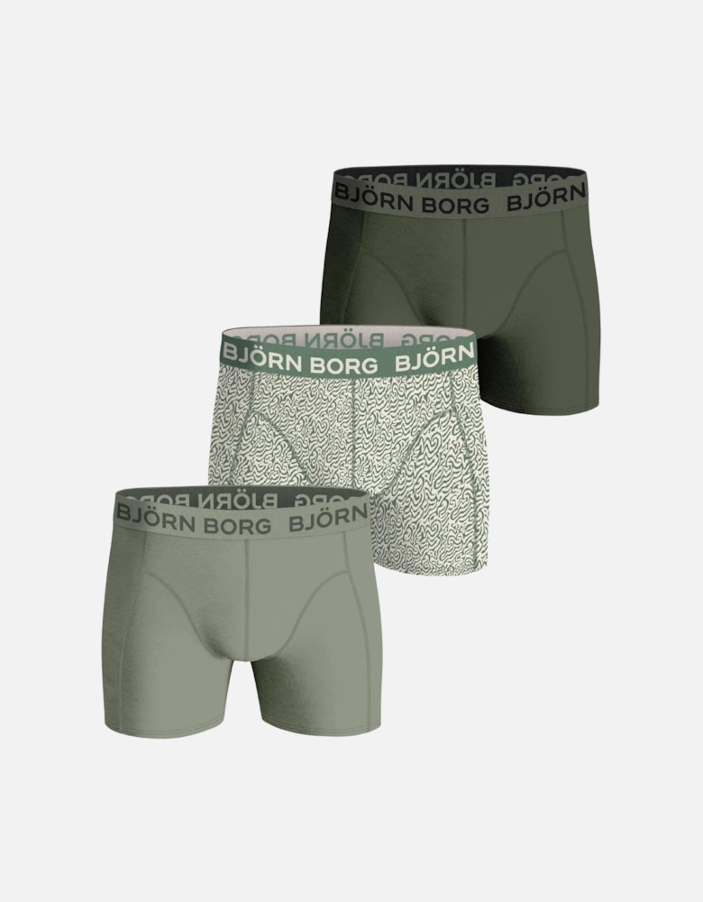 3-Pack Mixed Leaf Print Boxer Briefs, Olive Green