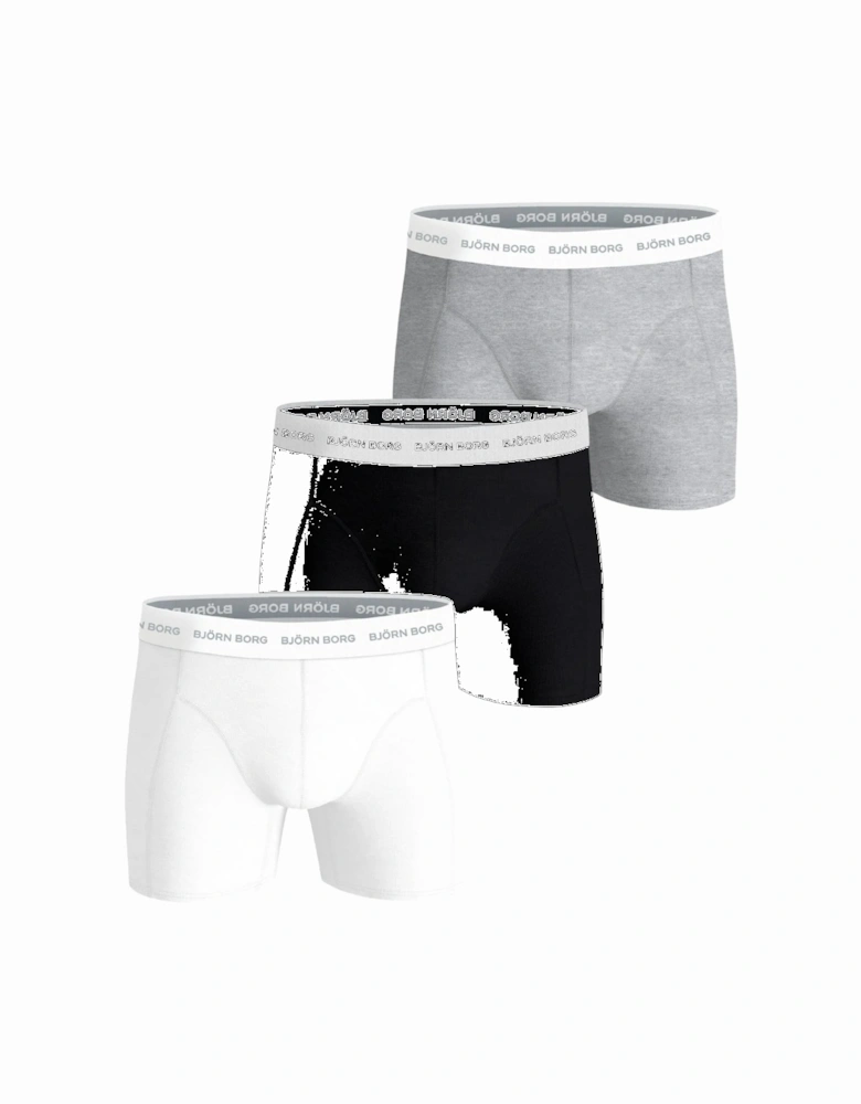 3-Pack White Waistband Boxer Briefs, Black/White/Grey