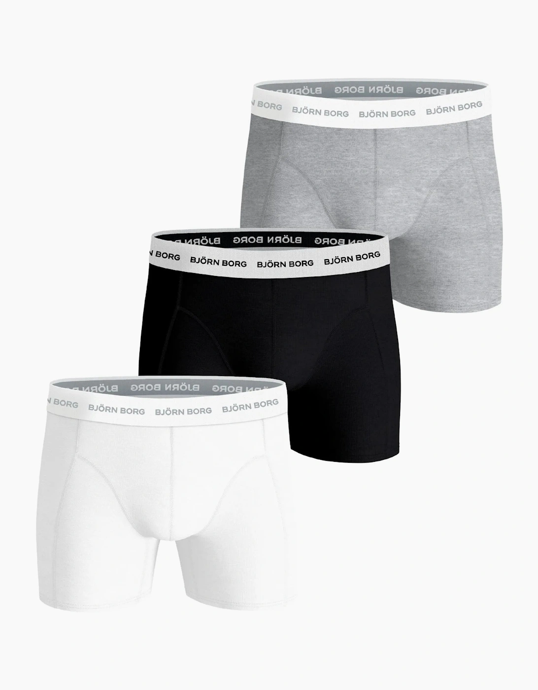 Bjorn Borg Men's Black/White 3-Pack Waistband Boxer Briefs, /Grey - Size 37/36/32