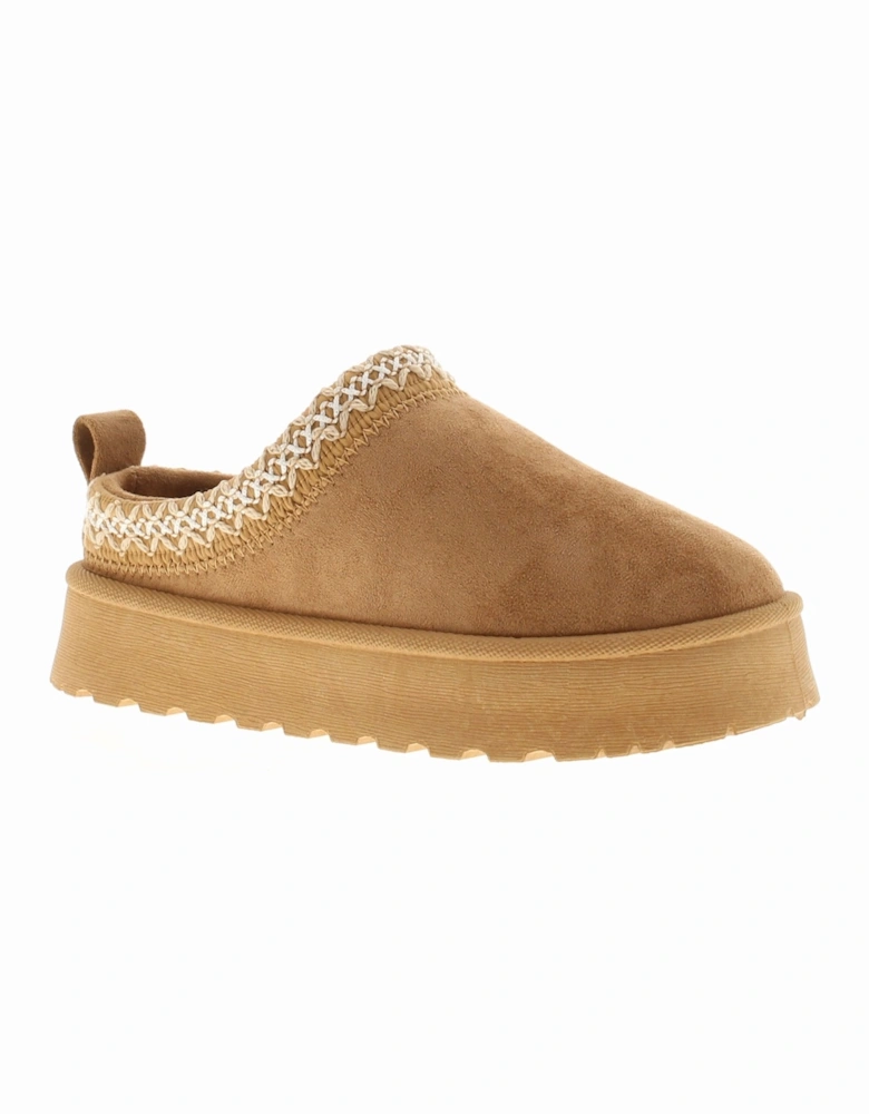Girls Mules Chunky Soles Squawk Slip On tan UK Size