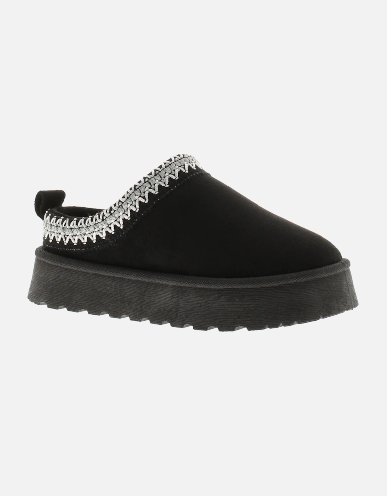 Girls Mules Chunky Soles Squawk Slip On black UK Size