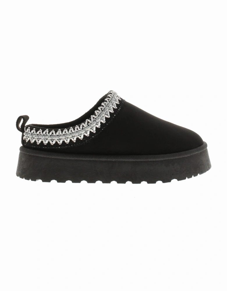 Girls Mules Chunky Soles Squawk Slip On black UK Size