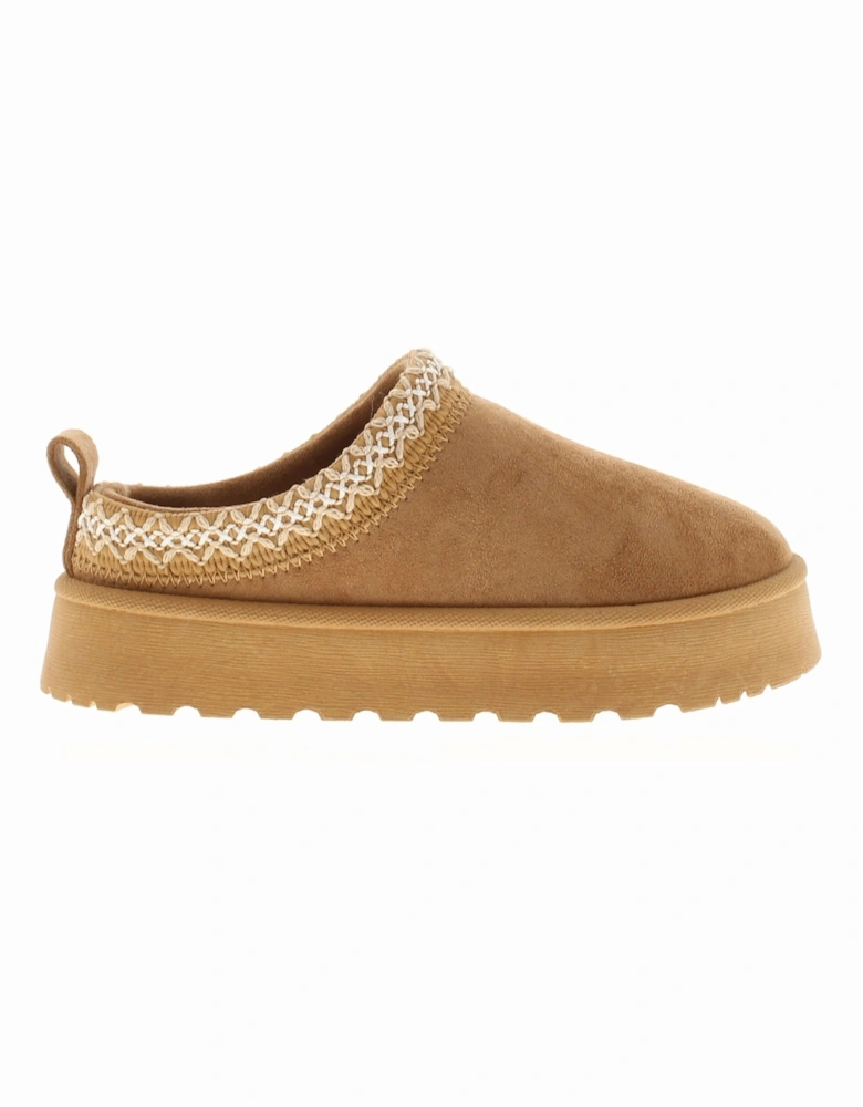 Girls Mules Chunky Soles Squawk Slip On tan UK Size