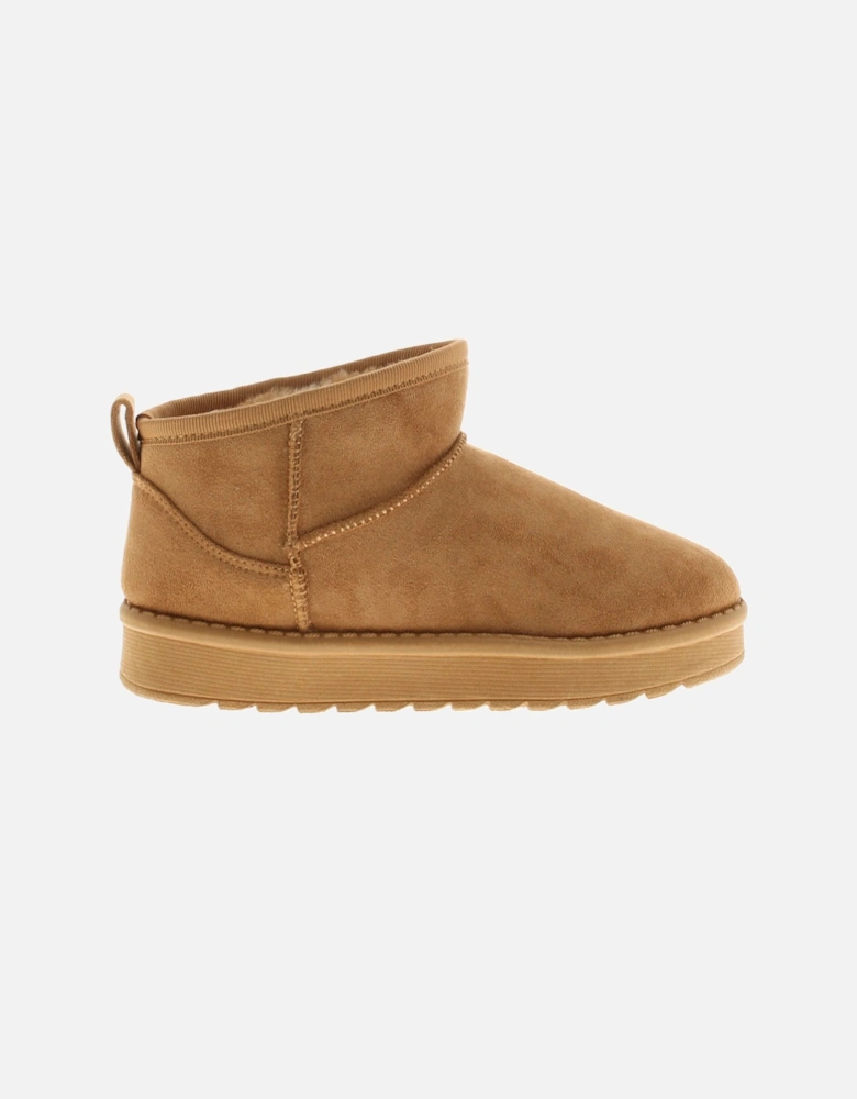 Girls Boots Ankle Squeal Faux Fur Lining tan UK Size