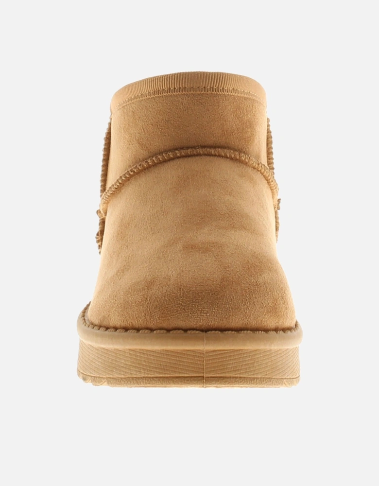 Girls Boots Ankle Squeal Faux Fur Lining tan UK Size