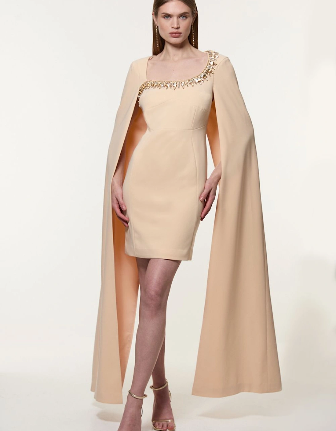 Crystal Embellished Viscose Crepe Woven Mini Dress, 2 of 1