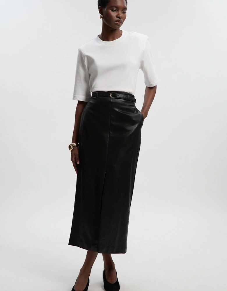 Faux Leather Tailored Midi Pencil Skirt