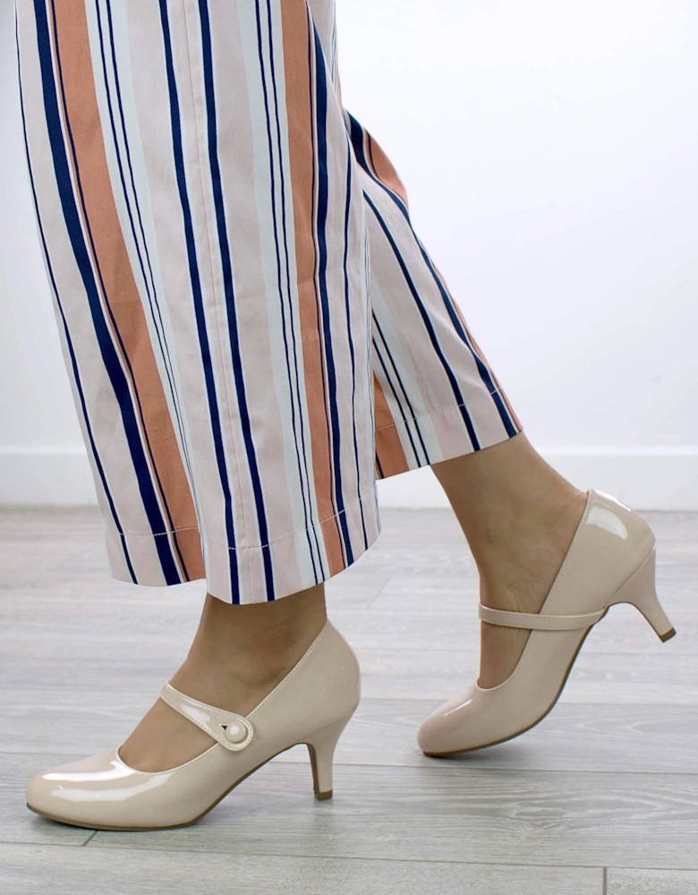 Mid  Heel Elastic Strap Mary Jane  Court Shoes