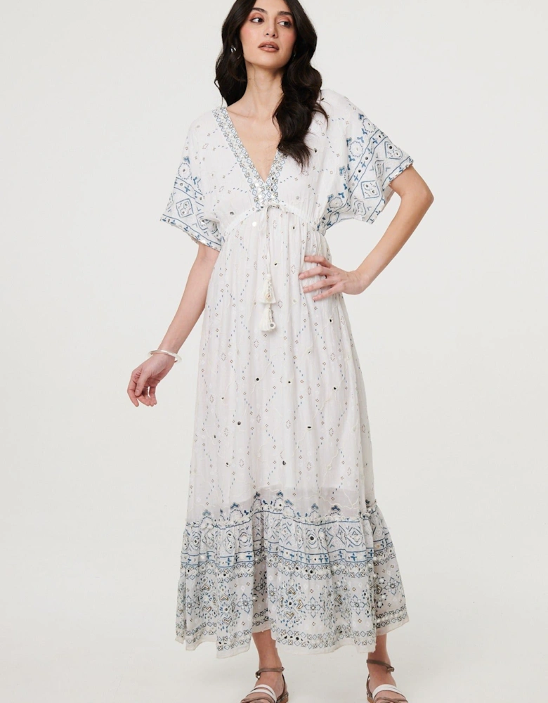 Embellished Border Print Maxi Dress