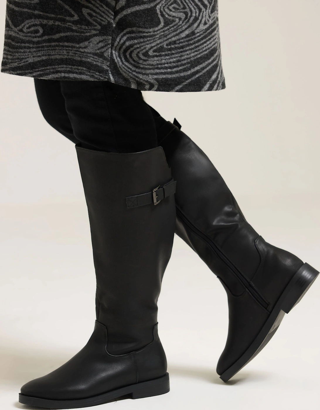 Faux Leather Buckle Knee High Boots, 2 of 1