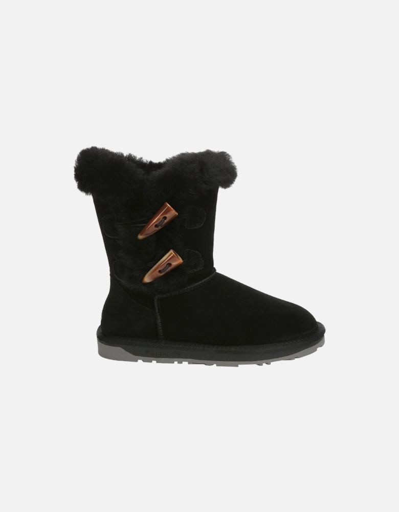 Real Sheepskin Stork Horn Toggle button Short Boots with TPR Sole