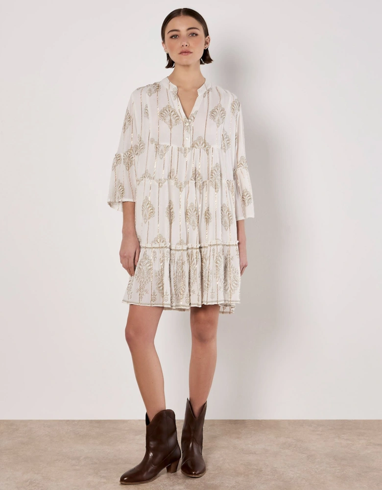Metallic Paisley Tiered Tunic Mini Dress