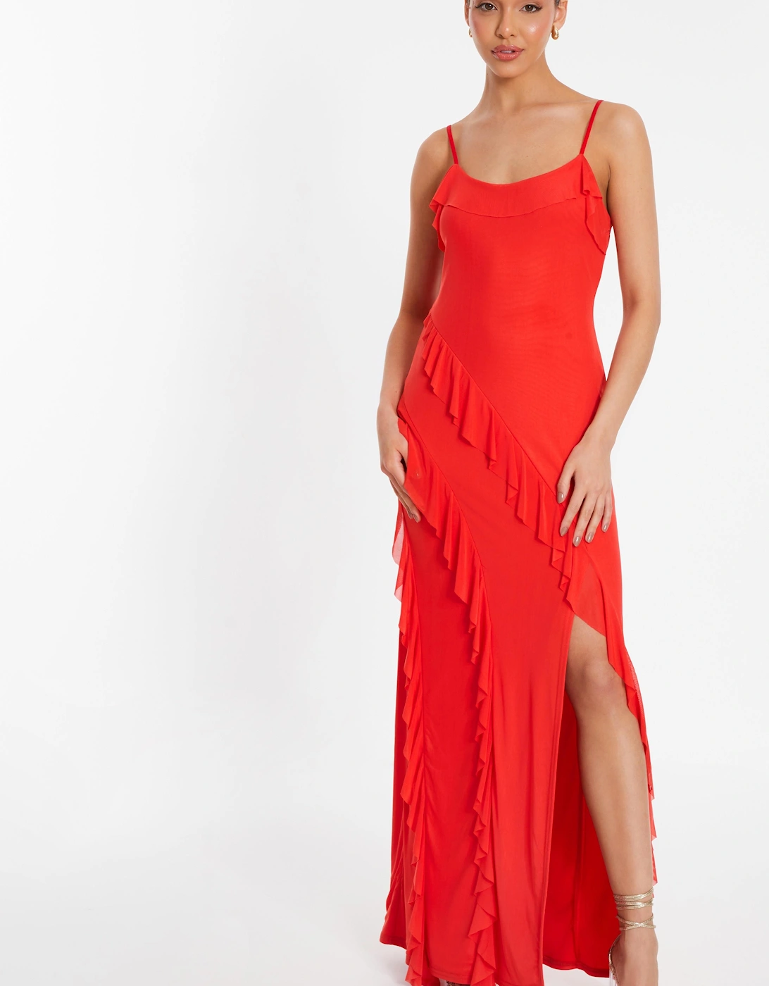 Red Mesh Ruffle Maxi Dress, 2 of 1