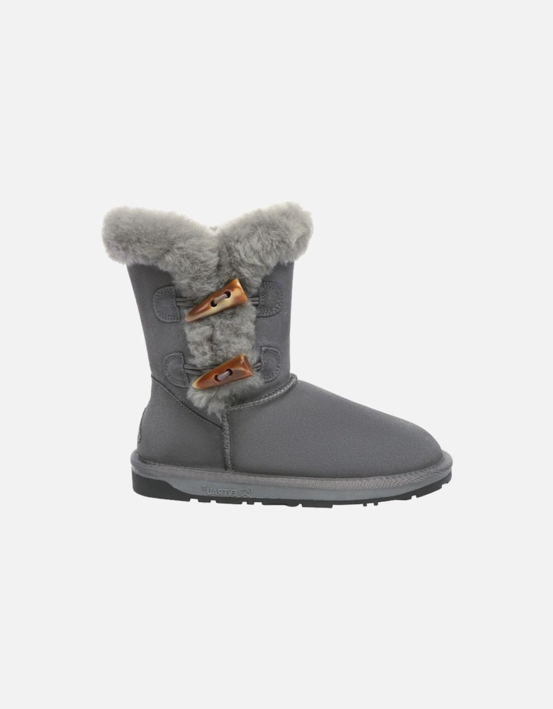 Real Sheepskin Stork Horn Toggle button Short Boots with TPR Sole