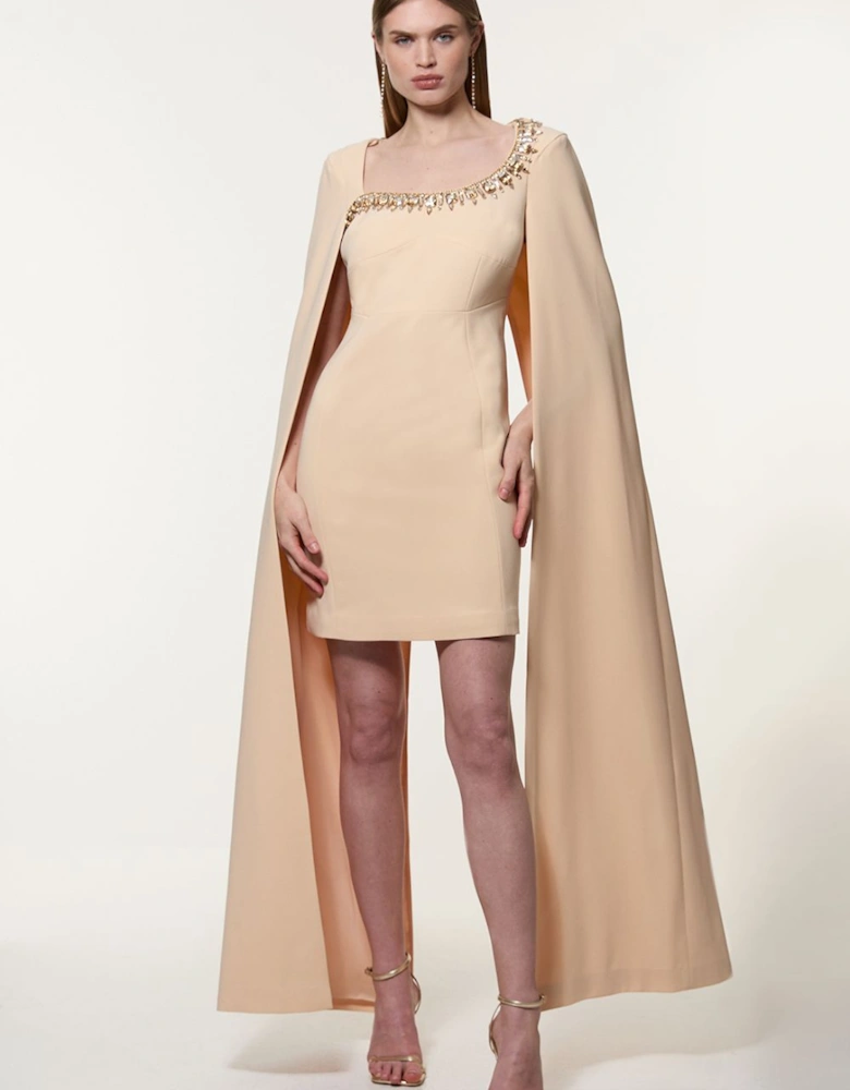 Petite Crystal Embellished Viscose Crepe Woven Mini Dress