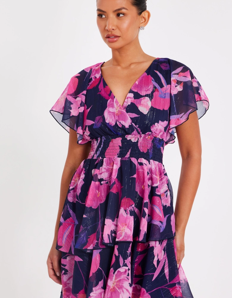 Navy Chiffon Tiered Mini Dress