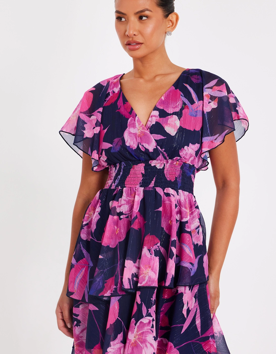 Navy Chiffon Tiered Mini Dress, 2 of 1