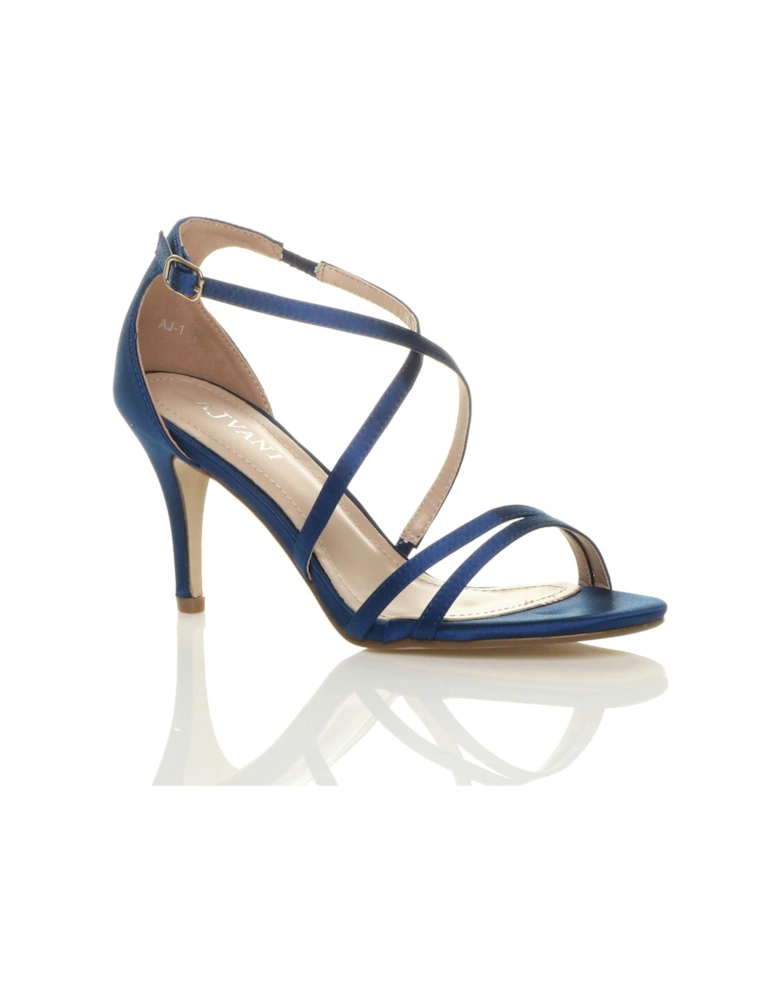 High  Heel Crossed Straps Buckle Satin Heeled Sandals