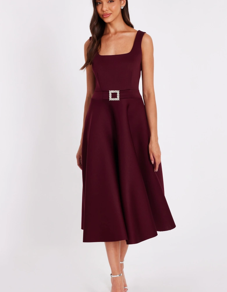 Burgundy Buckle Front Skater Dress