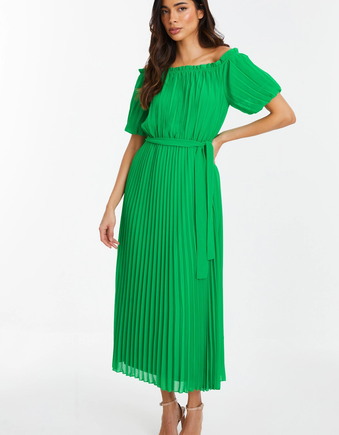 Green Chiffon Pleated Midi Dress, 2 of 1
